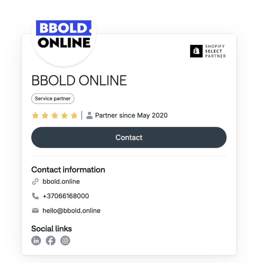 Shopify ekspertai BBOLD online atsiliepimai